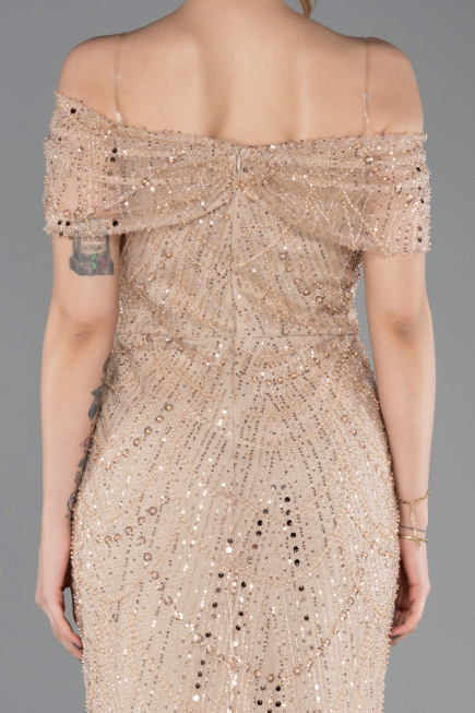 Robe de Soirée Longue Perlé Or ABU5694