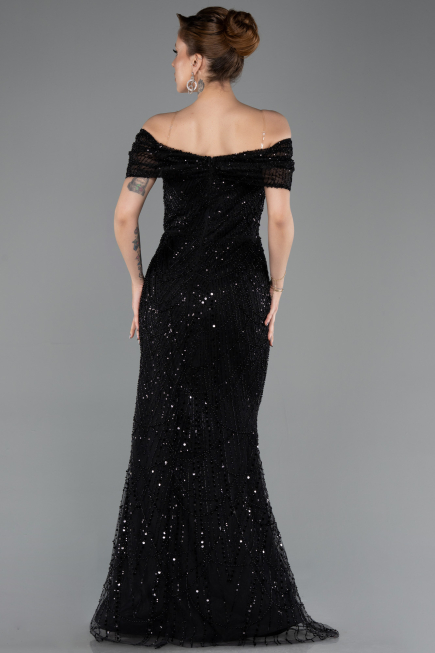 Robe de Soirée Longue Perlé Noir ABU5694