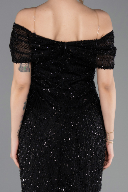 Robe de Soirée Longue Perlé Noir ABU5694