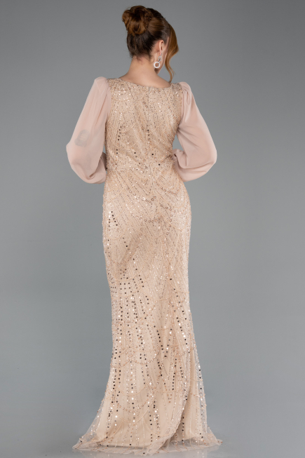 Robe de Soirée Longue Perlé Or ABU5695