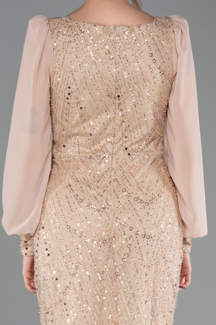 Robe de Soirée Longue Perlé Or ABU5695