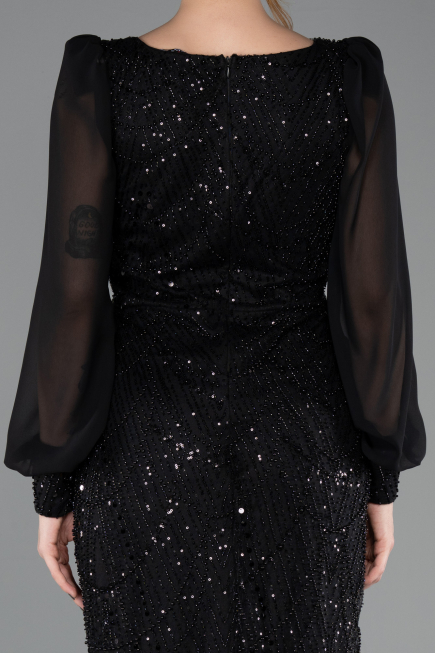 Robe de Soirée Longue Perlé Noir ABU5695