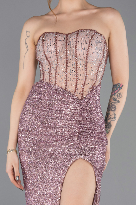 Robe de Soirée Longue Perlé Poudre ABU5696