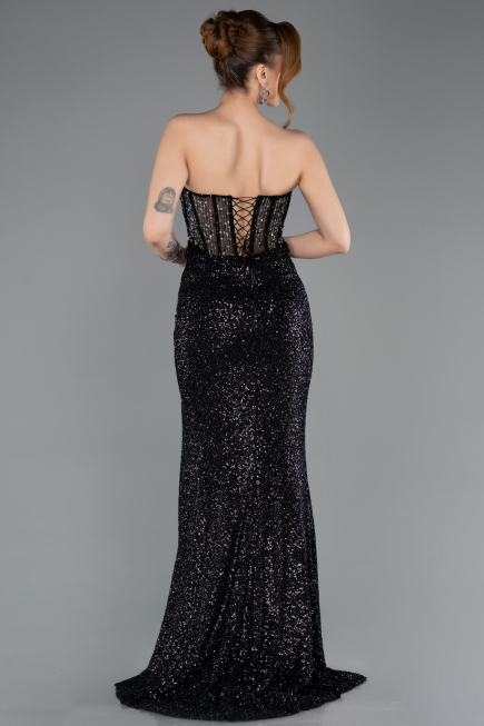 Robe de Soirée Longue Perlé Noir ABU5696