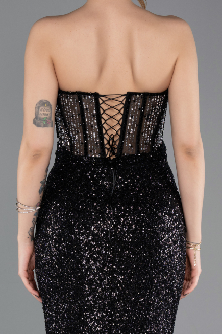 Robe de Soirée Longue Perlé Noir ABU5696