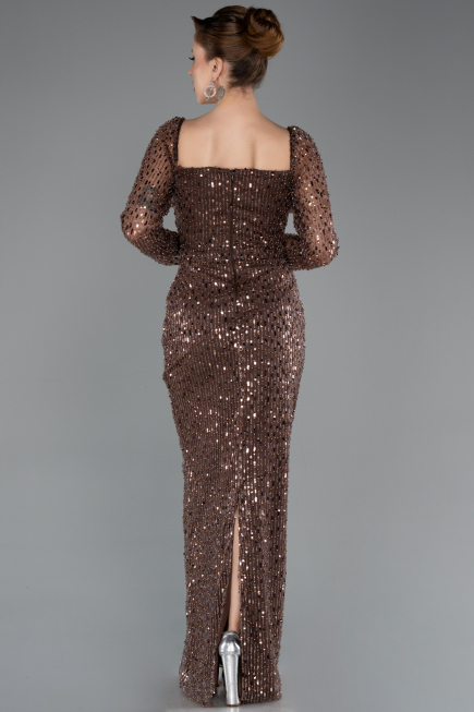 Robe de Soirée Longue Perlé Brun ABU5699