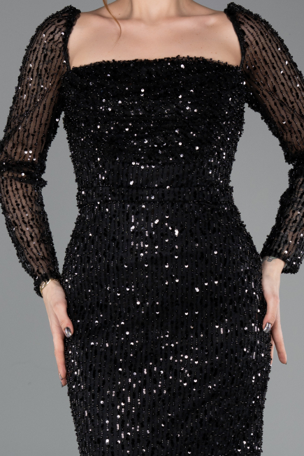 Robe de Soirée Longue Perlé Noir ABU5699
