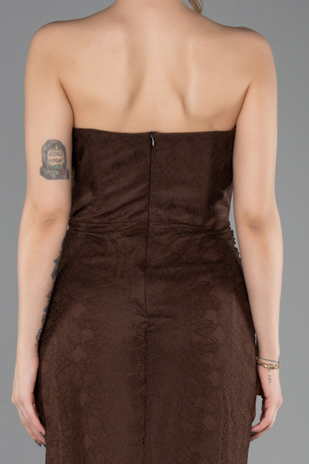 Robe de Soirée Longue Dantelle Brun ABU5717