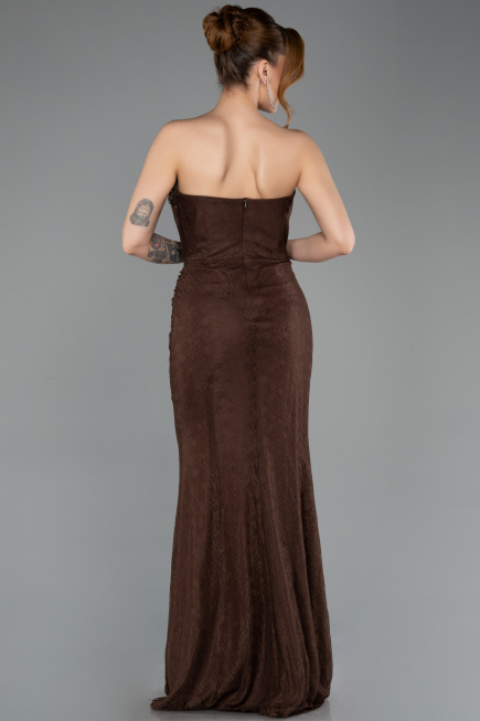 Robe de Soirée Longue Dantelle Brun ABU5717