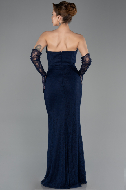 Robe de Soirée Longue Dantelle Bleu Marine ABU5717