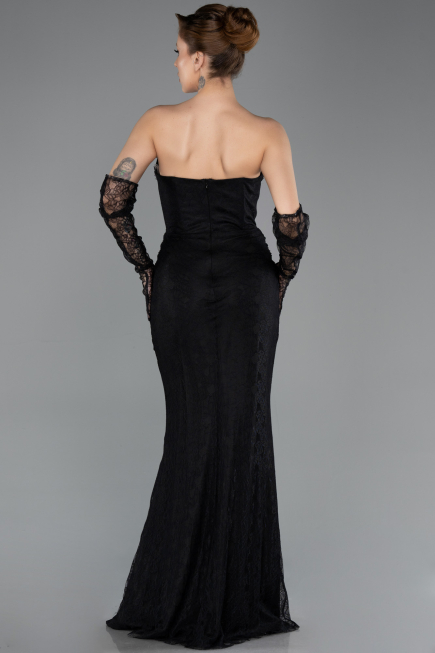 Robe de Soirée Longue Dantelle Noir ABU5717