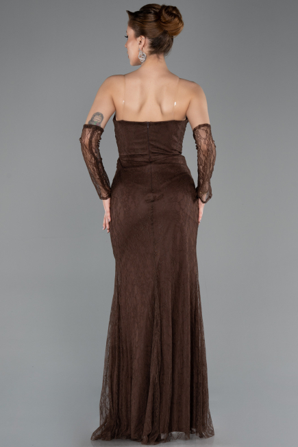 Robe de Soirée Longue Dantelle Brun ABU5700