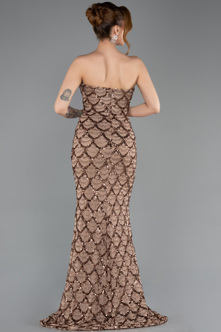 Robe de Soirée Longue Squameuse Cuivre ABU5701