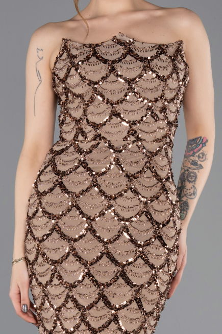 Robe de Soirée Longue Squameuse Cuivre ABU5701