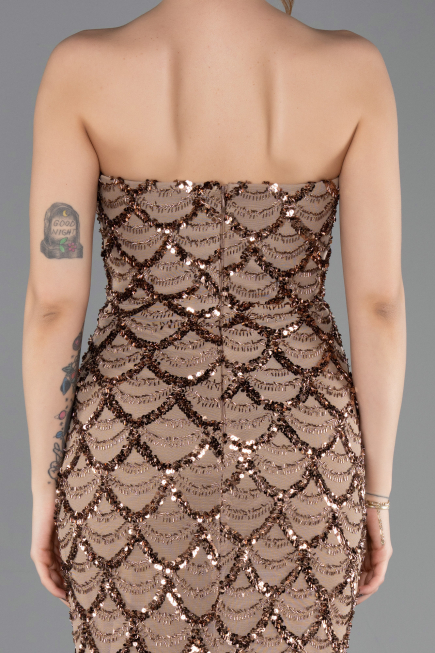 Robe de Soirée Longue Squameuse Cuivre ABU5701