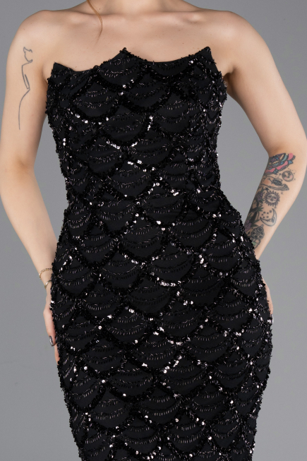 Robe de Soirée Longue Squameuse Noir ABU5701