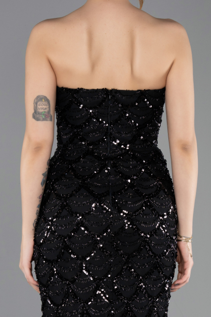 Robe de Soirée Longue Squameuse Noir ABU5701