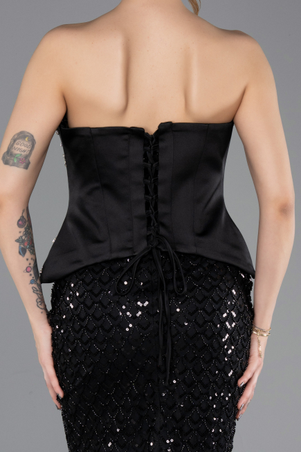Robe de Soirée Longue Squameuse Noir ABU5702