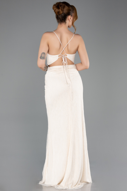 Robe de Soirée Longue Dantelle Beige ABU5719