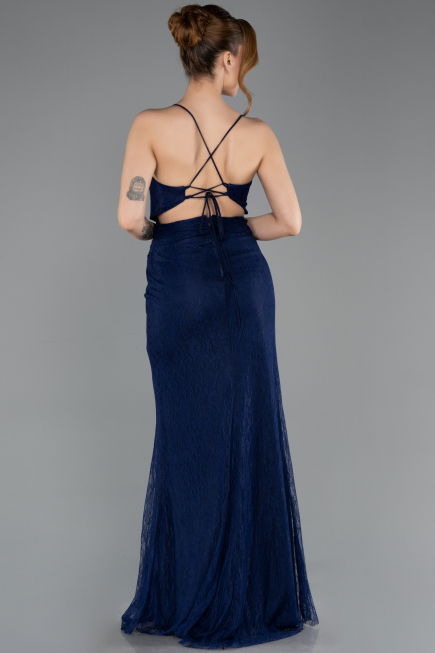 Robe de Soirée Longue Dantelle Bleu Marine ABU5719