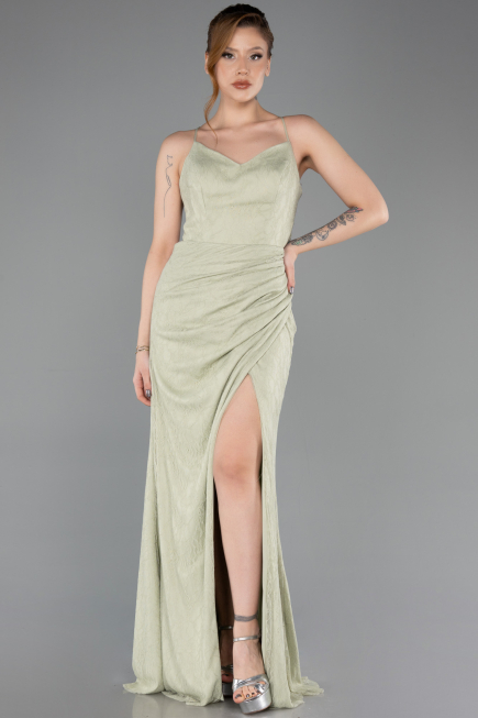 Robe de Soirée Longue Dantelle Menthe ABU5719