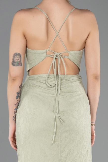 Robe de Soirée Longue Dantelle Menthe ABU5719