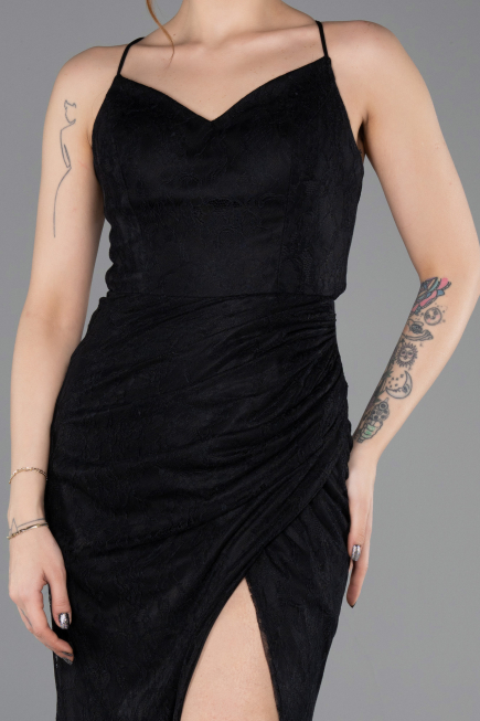 Robe de Soirée Longue Dantelle Noir ABU5719