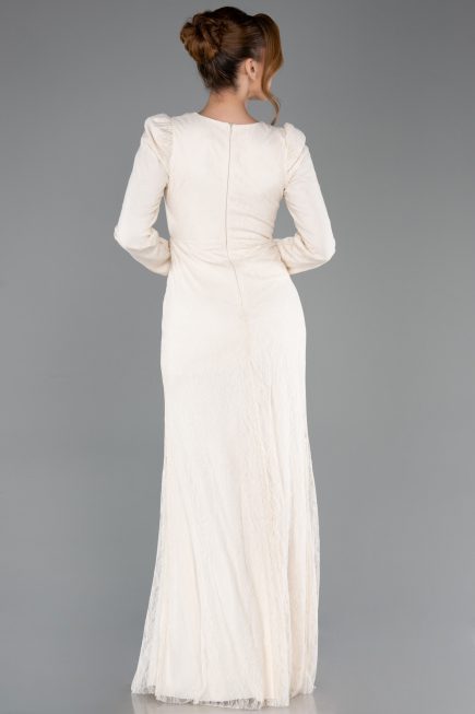 Robe de Soirée Longue Dantelle Beige ABU5720
