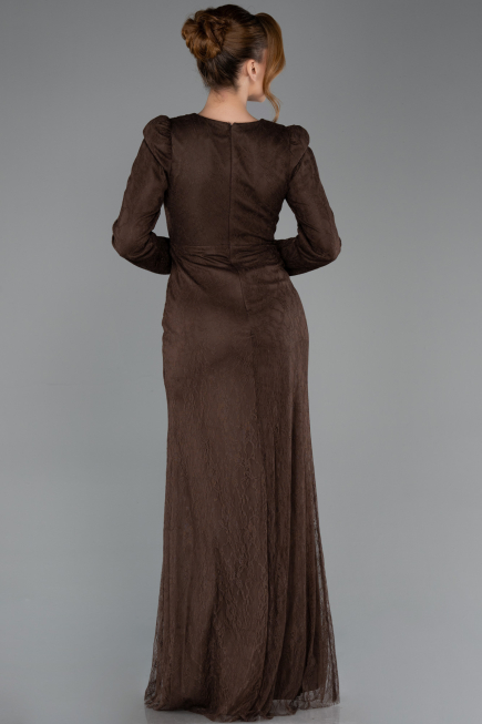 Robe de Soirée Longue Dantelle Brun ABU5720
