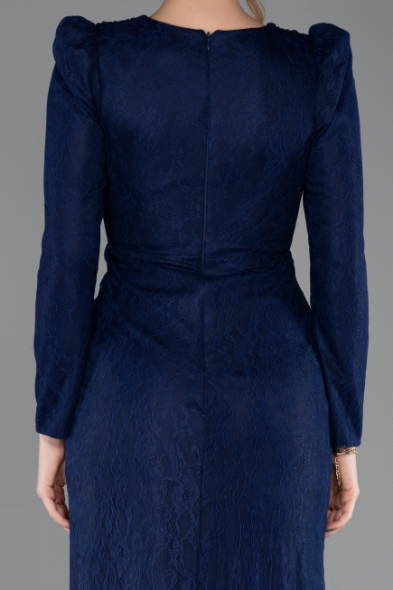 Robe de Soirée Longue Dantelle Bleu Marine ABU5720