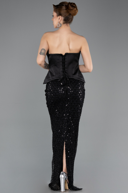 Robe de Soirée Longue Squameuse Noir ABU5702