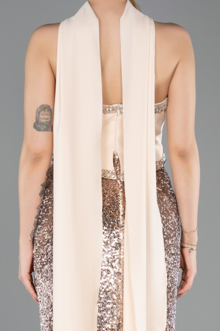 Robe Queue de Poisson Longue Squameuse Beige ABU5703