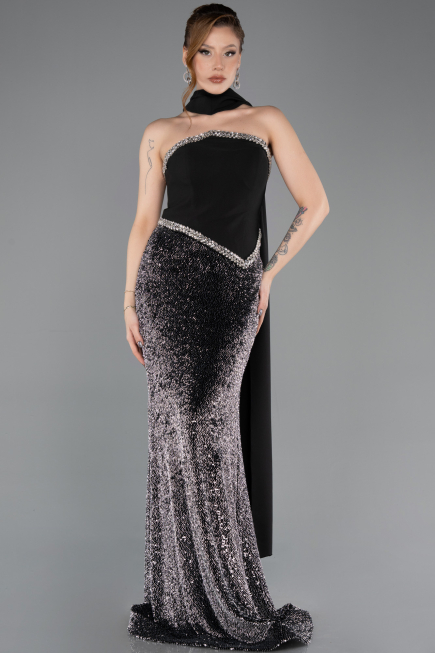 Robe Queue de Poisson Longue Squameuse Noir ABU5703