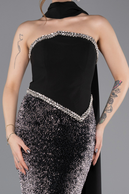 Robe Queue de Poisson Longue Squameuse Noir ABU5703