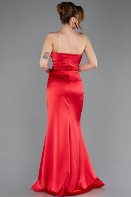 Robe de Soirée Longue Satin Rouge ABU5708