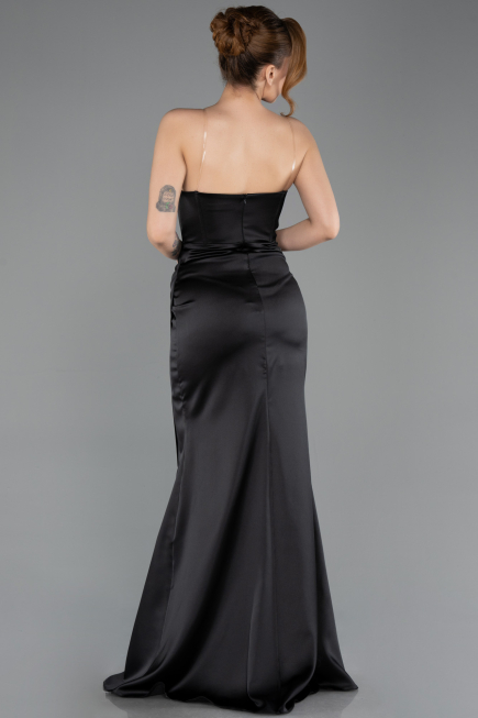 Robe de Soirée Longue Satin Noir ABU5708