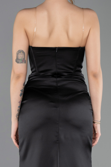 Robe de Soirée Longue Satin Noir ABU5708