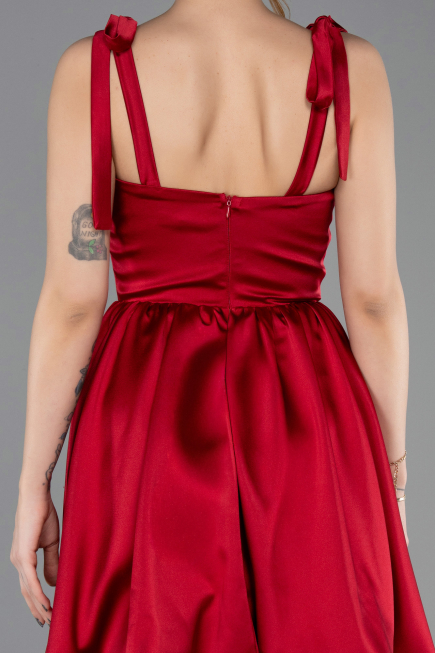 Robe de Soirée Courte Satin Rouge Bordeaux ABK2536