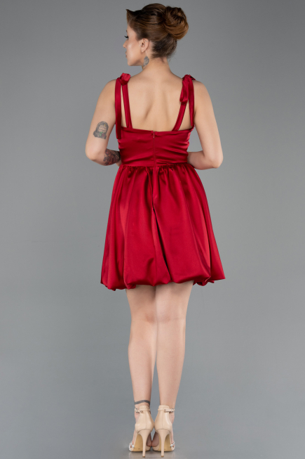 Robe de Soirée Courte Satin Rouge Bordeaux ABK2536