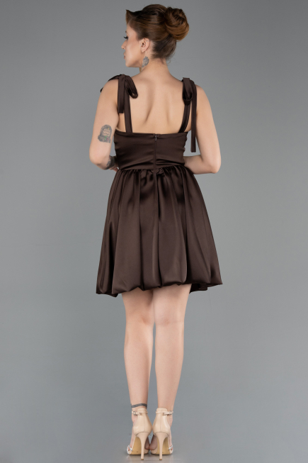 Robe de Soirée Courte Satin Brun ABK2536