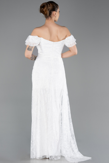 Robe de Soirée Longue Dantelle Blanc ABU5728