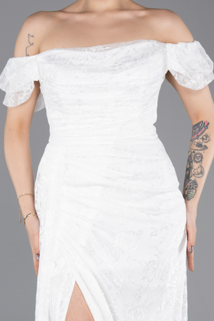Robe de Soirée Longue Dantelle Blanc ABU5728
