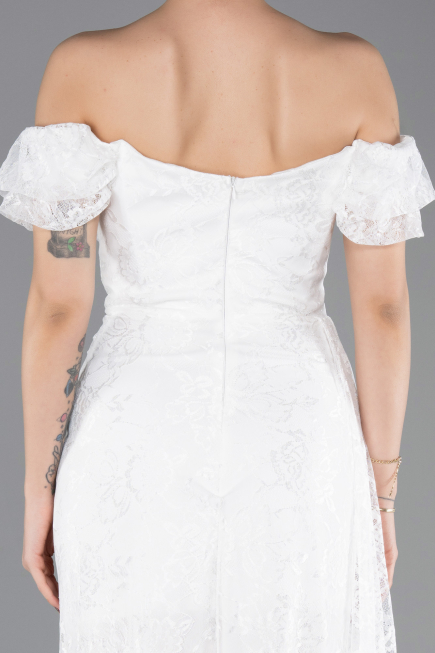 Robe de Soirée Longue Dantelle Blanc ABU5728