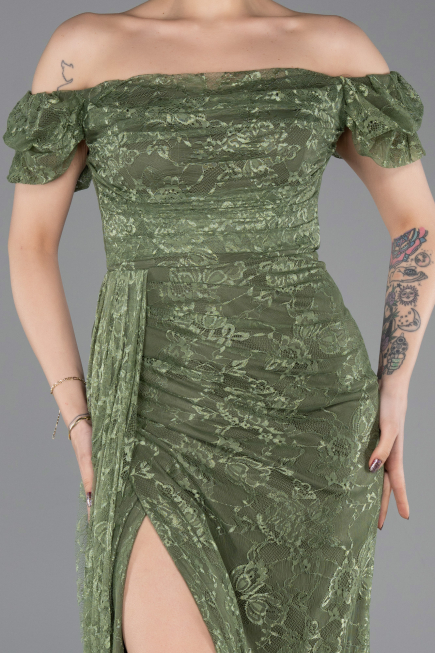 Robe de Soirée Longue Dantelle Kaki ABU5728