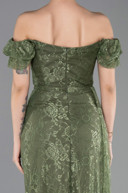 Robe de Soirée Longue Dantelle Kaki ABU5728