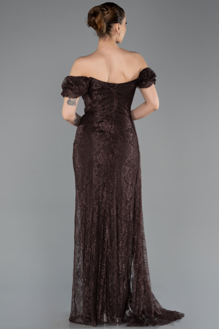 Robe de Soirée Longue Dantelle Brun ABU5728