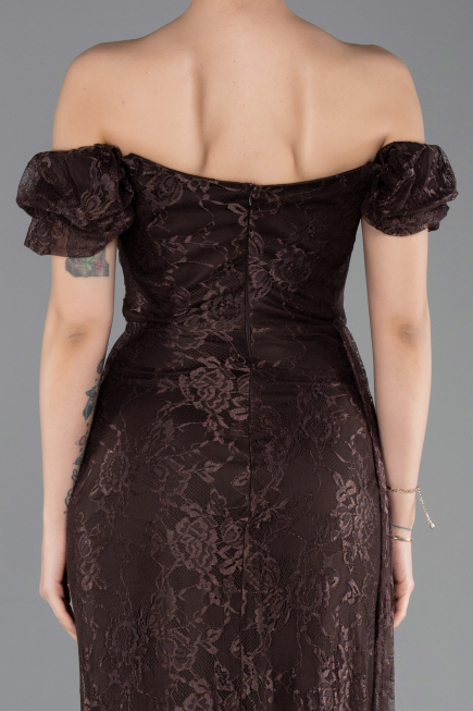 Robe de Soirée Longue Dantelle Brun ABU5728