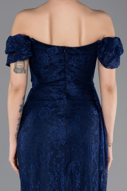 Robe de Soirée Longue Dantelle Bleu Marine ABU5728