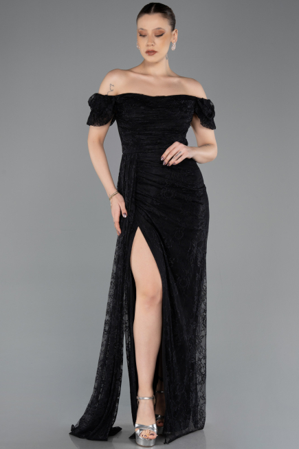 Robe de Soirée Longue Dantelle Noir ABU5728
