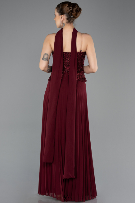 Robe de Soirée Longue Mousseline Rouge Bordeaux ABU5715